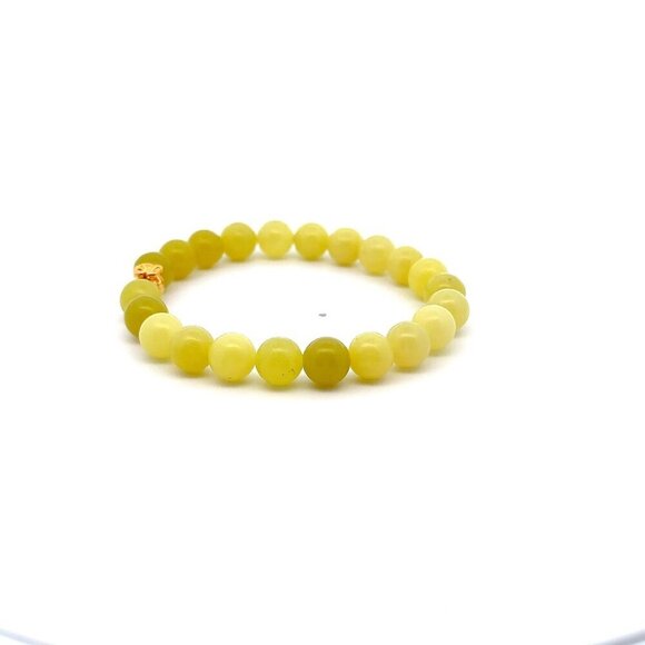 18K Gold Money Bag Lucky Charm Bracelet Gemstones Lemon Jade 8mm Size 6.5 inches - Picture 2 of 5